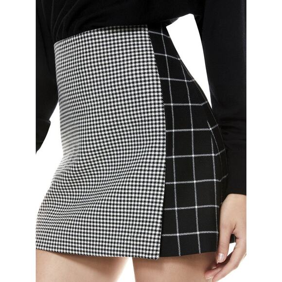 ALICE + OLIVIA Darma Combo High Waist Crossover Mini Skirt Black/White- 0